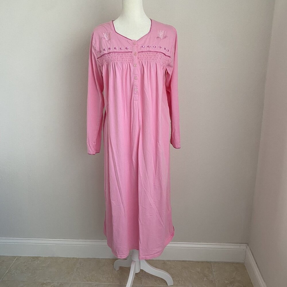 Keyocean Womens Medium M Pink 100% Cotton Long Sleeve NIghtgown